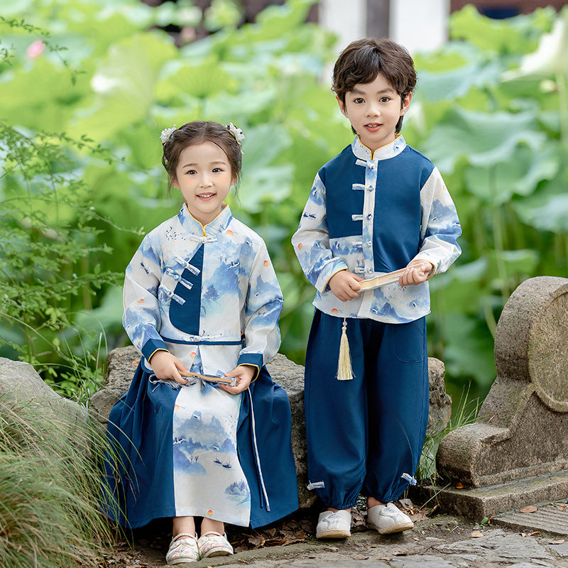 六一儿童国学汉服幼儿园班服男孩古风唐装女童中国风朗诵演出服装