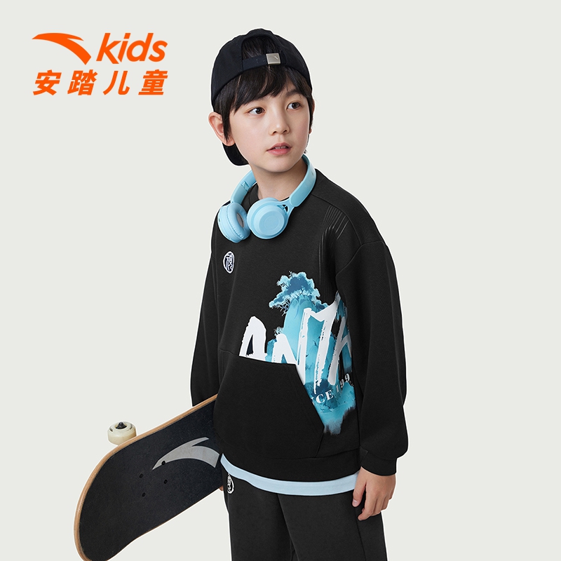 安踏儿童装2025年新春季男大童中国舒适针织圆领卫衣