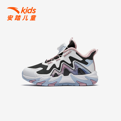 安踏儿童2025秋冬款女童防滑耐磨网面加绒二棉鞋运动鞋