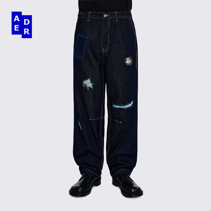 ADERERROR中腰圆形宽松牛仔裤