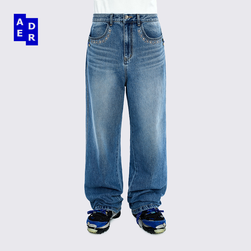 ADERERROR口袋不正规缝线牛仔裤