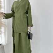 Dubai set skirt 纯色休闲系带中东迪拜上衣半身裙套装 shirt wome