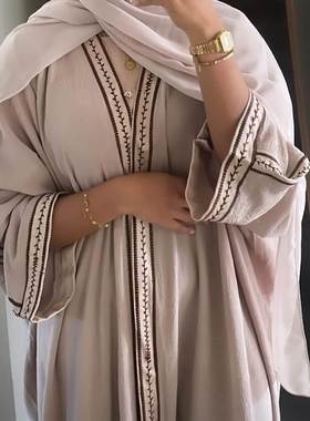 聚会绣花花边连衣裙长袍女musli dress robe abay women cardigan