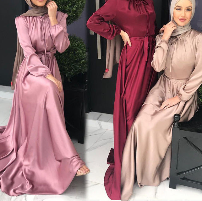 缎面民族长裙柔美束腰大摆连衣裙