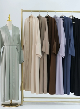 新款阿拉伯中东迪拜纯色连衣裙长袍开衫女Arab Women Robe Kimono