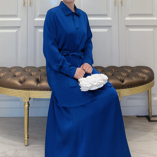 set 純色長裙系帶中東迪拜上衣半身裙套裝 shirt skirt Duba dress