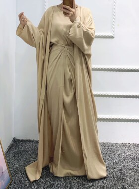 3 Piece Matching Set Women Muslim Dubai Open Abakya dress