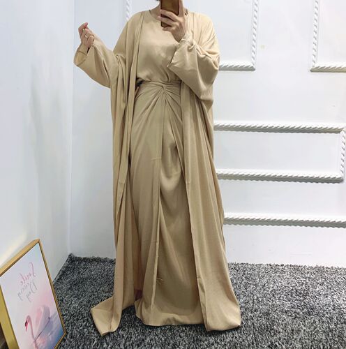 3 Piece Matching Set Women Muslim Dubai Open Abakya dress