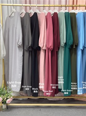 2022新款大摆纯色宽松舒适款长袍women muslim long dress robee