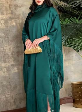 斯林女士蝙蝠袖流苏Kftan高级时尚连衣裙modest派对礼服dress mus