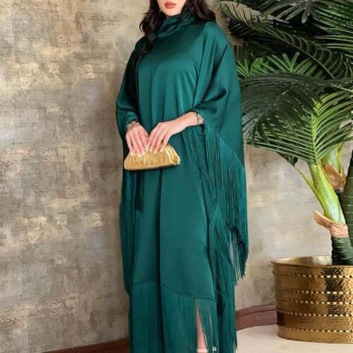 斯林女士蝙蝠袖流苏Kftan高级时尚连衣裙modest派对礼服dress mus