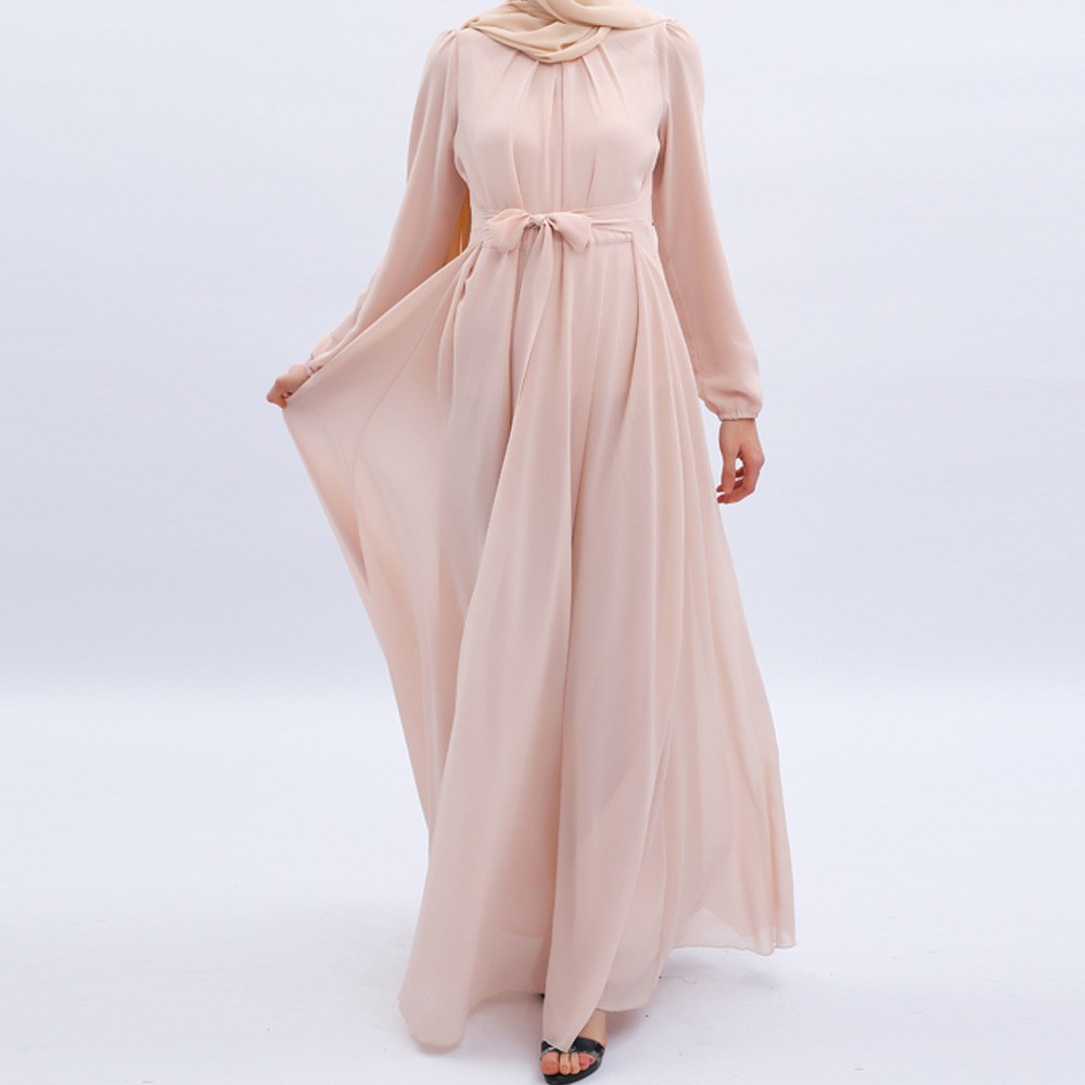 女装雪纺长裙新款夏阿拉伯纯色大码连衣裙muslim dress eid women