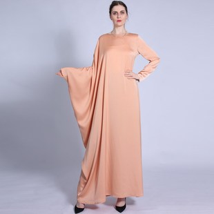 蝙蝠袖复古纯色长袍打底连衣裙muslim women Solid bottome dress