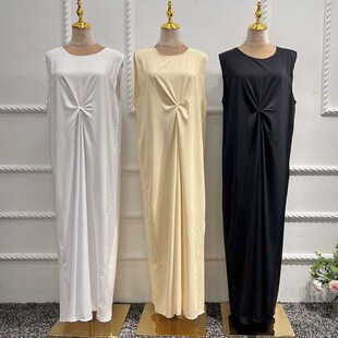中东连衣裙无袖休闲土耳内搭女装打底背心长袍muslim dress long