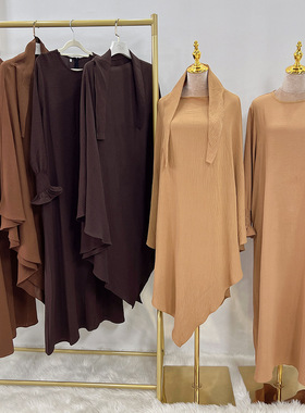迪拜土耳其纯色连衣裙加头巾Musulm dress Hijabs women Kaftan