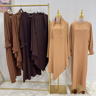 迪拜土耳其纯色连衣裙加头巾Musulm dress Hijabs women Kaftan