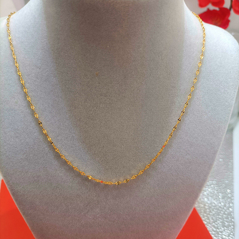 直播热卖网红唇链铜镀金色45厘米长细项链单链条