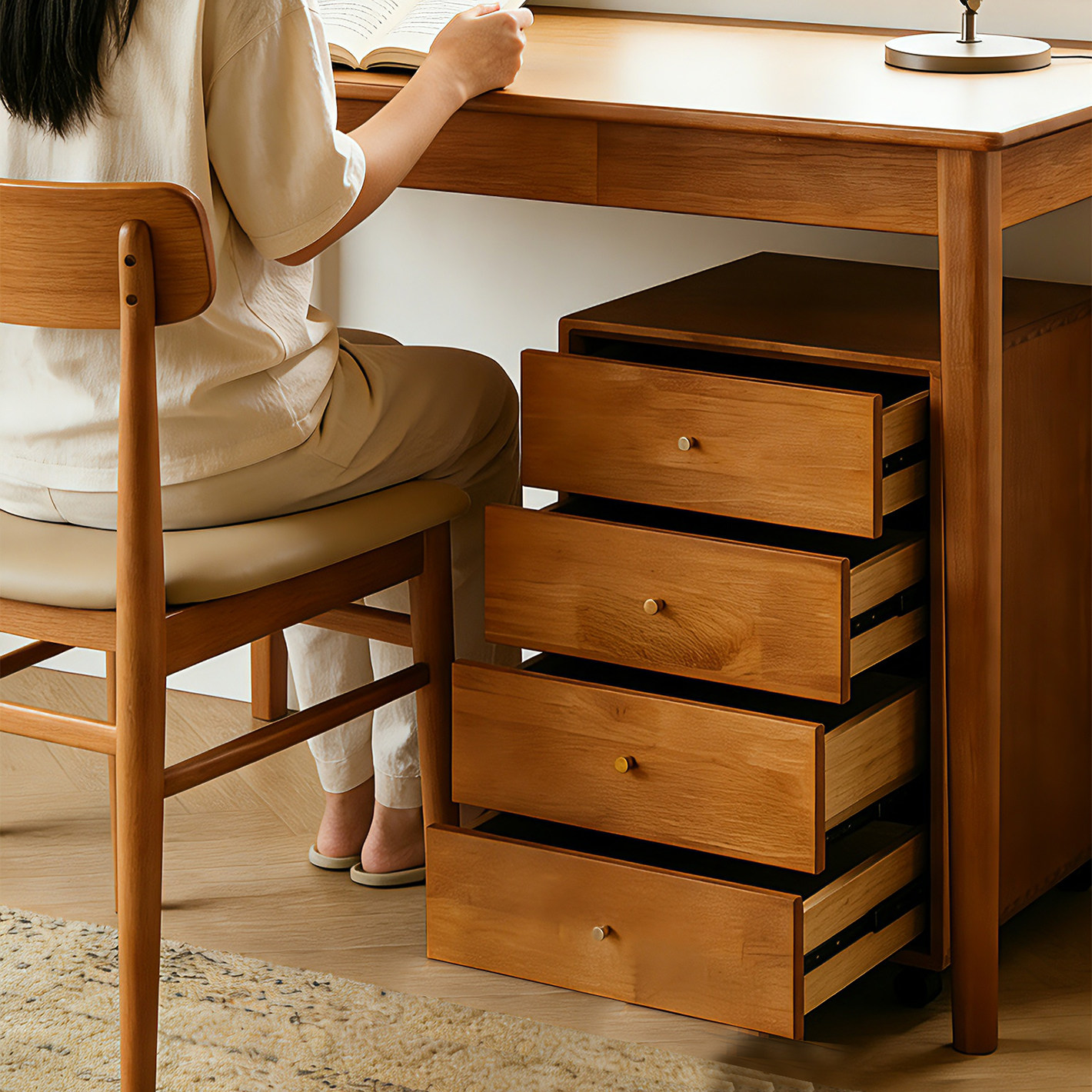 实木榉木文件柜抽屉式家用移动边柜办公桌下落地矮柜小斗柜免安装,住宅家具,可移动边柜,淘宝优惠券,粉丝福利购,淘宝优惠卷