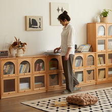实木矮柜带门书柜客厅储物柜上翻盖推拉门书柜家用柜组合柜榉木
