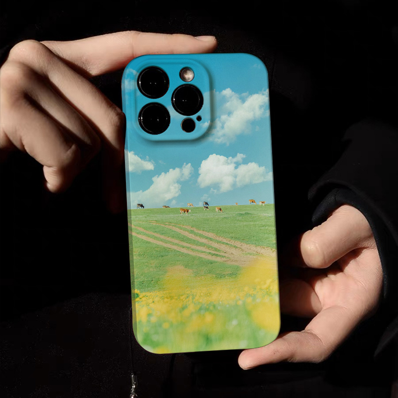 夏日新款原创【无际草原】适用iPhone15promax手机壳苹果14pro高级艺术华为mate60荣耀全包防摔小米oppo菲林