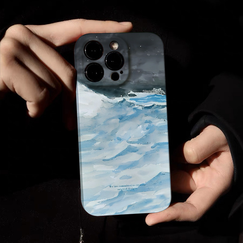 纹理海浪小众不撞款iPhone15promax菲林手机壳新款苹果14可爱风13mini高级感12涂鸦女生款p40适用p50华为p60