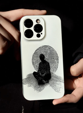 黑色线条人适用iPhone苹果16promax菲林手机壳15plus全包软壳14小众艺术13创意12设计高级感mate60华为pura70