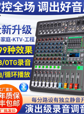 专业8/12路调音台双99种DSP效果USB蓝牙混响舞台演出婚庆家用k歌