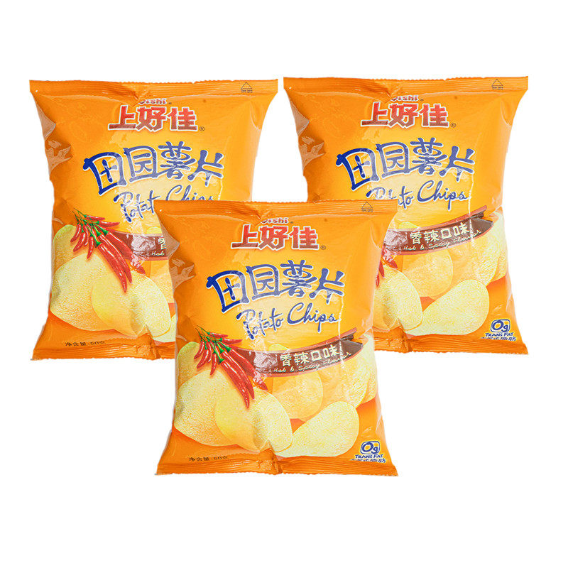 上好佳田园薯片香辣50g膨化食品网吧零食礼包ktv怀旧小吃整箱20包