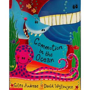 英语原版书海洋骚动绘本亲子共读Commotion学乐出版吉尔斯安德烈著大卫沃伊托维奇绘适合36岁儿童学习海洋动物名称特征习性的趣