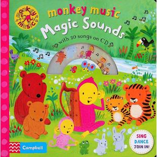 猴子音乐系列原版书MonkeyMusic神奇的声音英语幼儿启蒙亲子共读绘本由音乐家安吉科茨创作附带20首歌曲CD帮助02岁宝宝认识动物