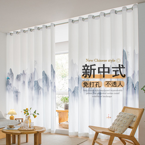隔断帘透光不透人山水画窗帘