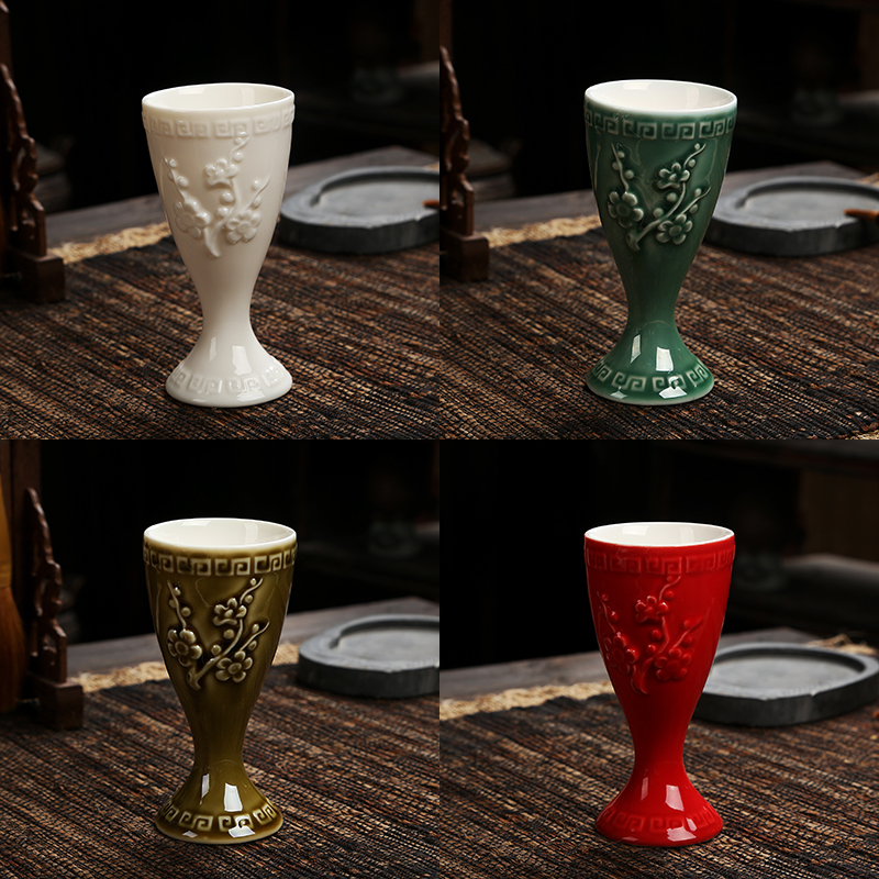 高脚杯复古陶瓷饭店小酒盅