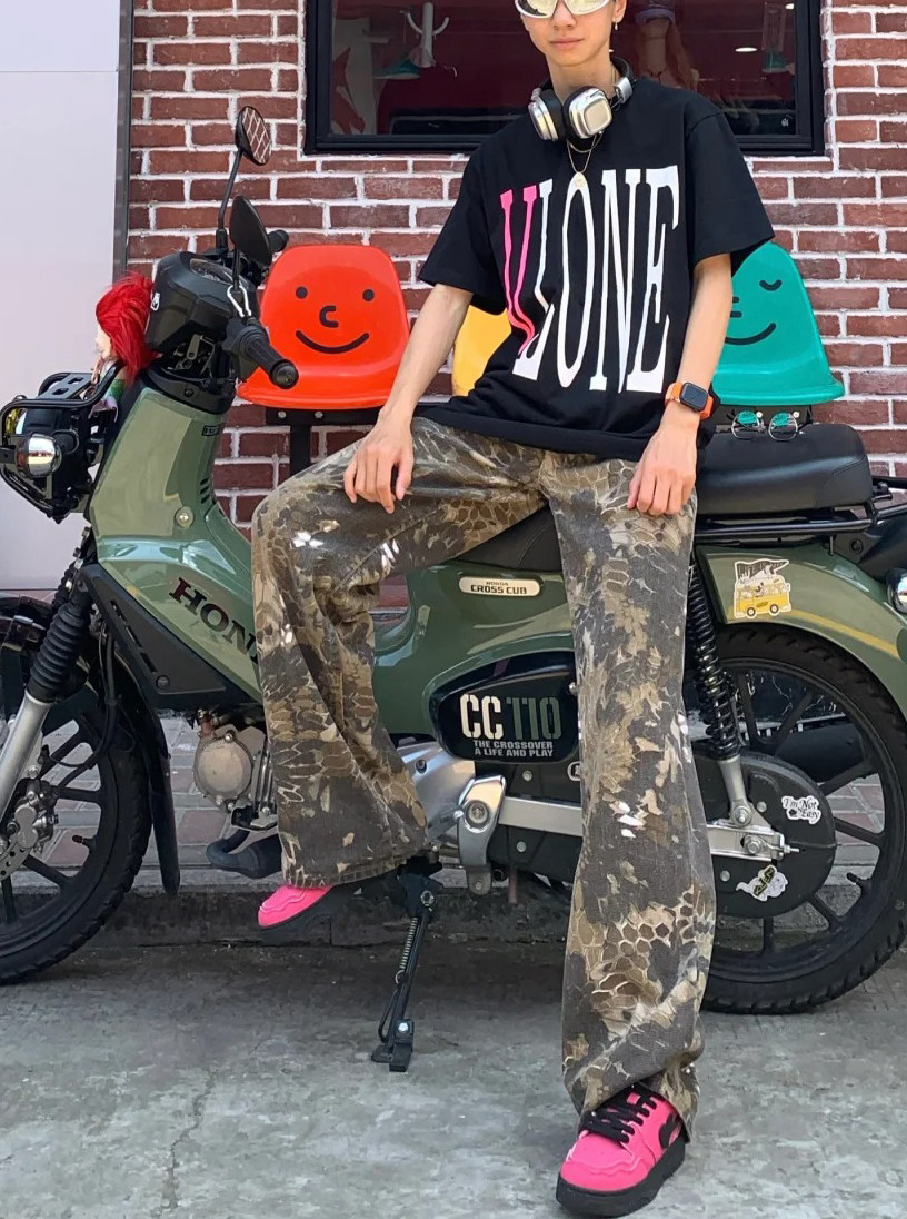 美式复古迷彩牛仔裤男蛇皮纹做旧潮牌街头炸街痞帅宽松休闲阔腿裤,男装,牛仔裤,淘宝优惠券,粉丝福利购,淘宝优惠卷