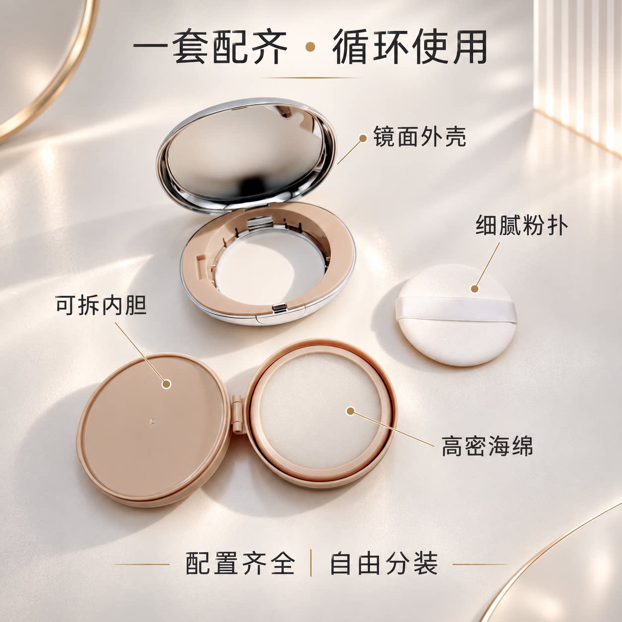DIY气垫盒子空盒自制气垫bb带粉扑cc霜粉底液分装空壳气垫替换盒
