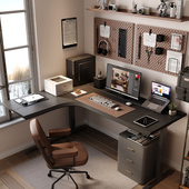 wzo稳稳升降桌 转角升降书桌马鞍皮拐角书桌L型电动电脑桌家用