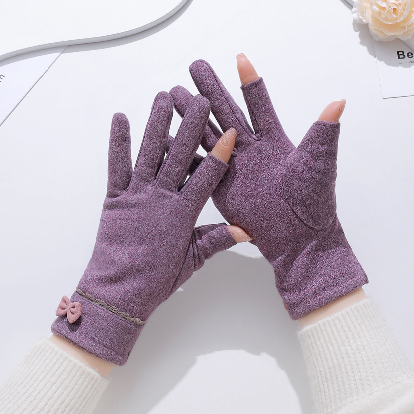 露二指保暖手套冬季韩版加厚加绒