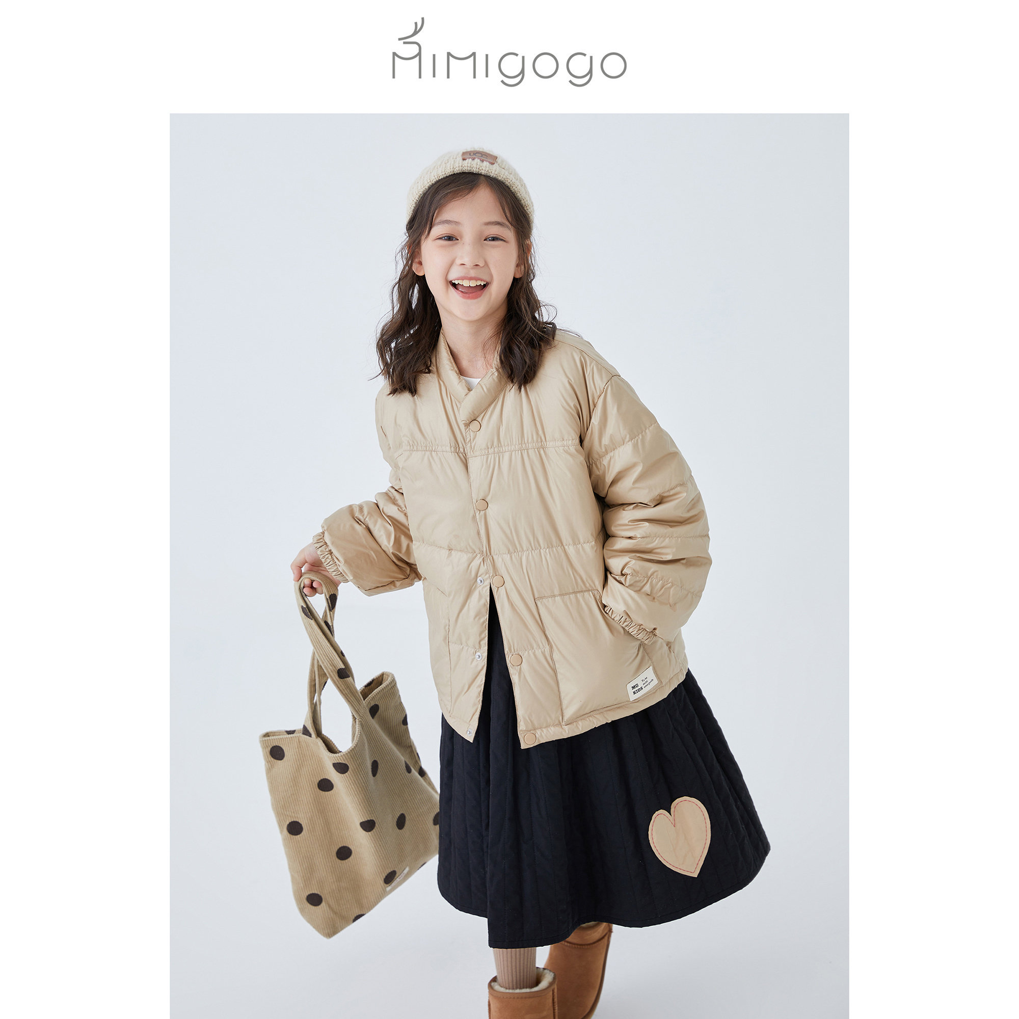【6折】MIMIGOGO超轻小立领90白鸭绒男女儿童排扣短羽绒服2I05