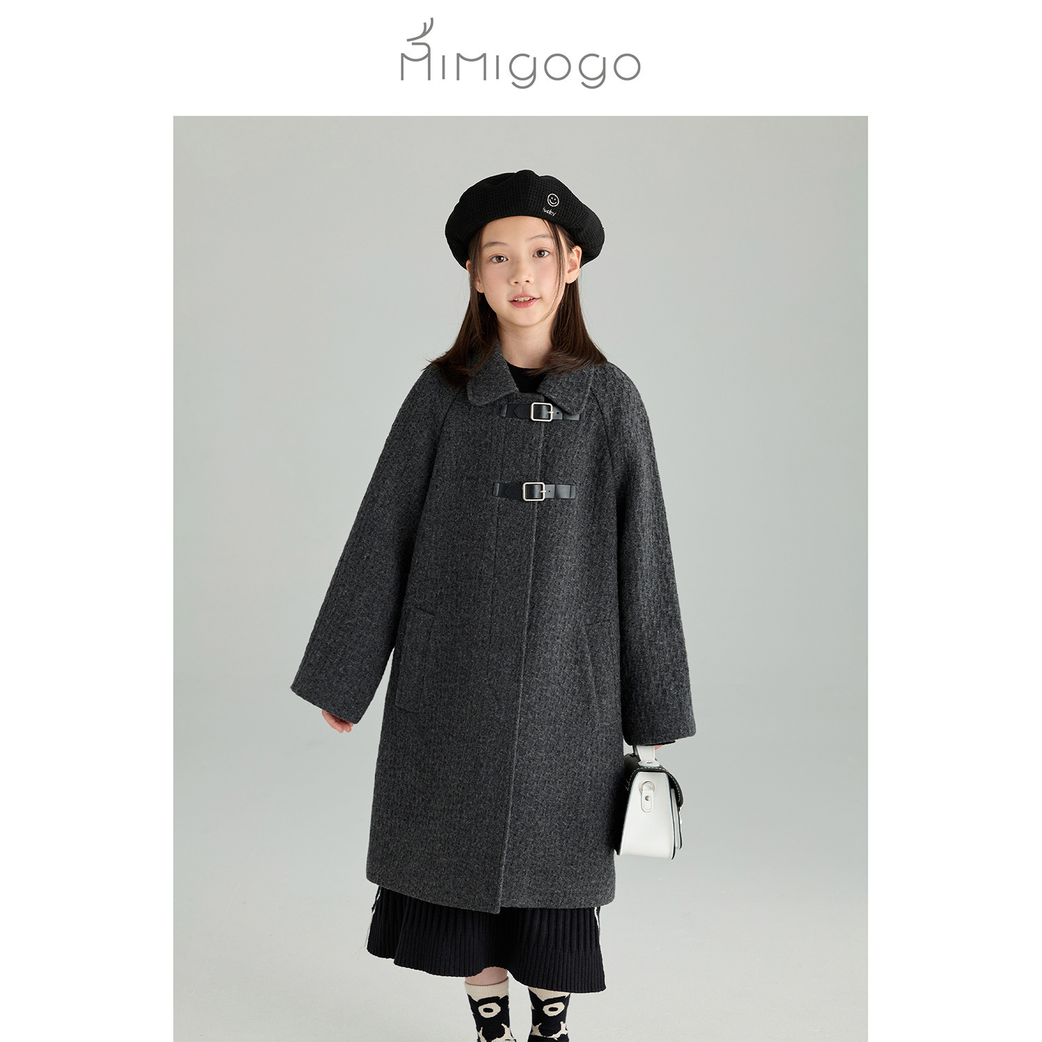 MIMIGOGO羊毛亲子单面呢皮袢大衣