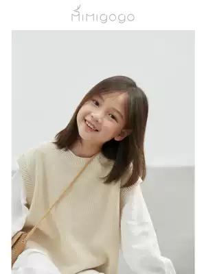 MIMIGOGO Joker loose round neck wide shoulder boys and girls children autumn round neck knitted vest waistcoat 1A12