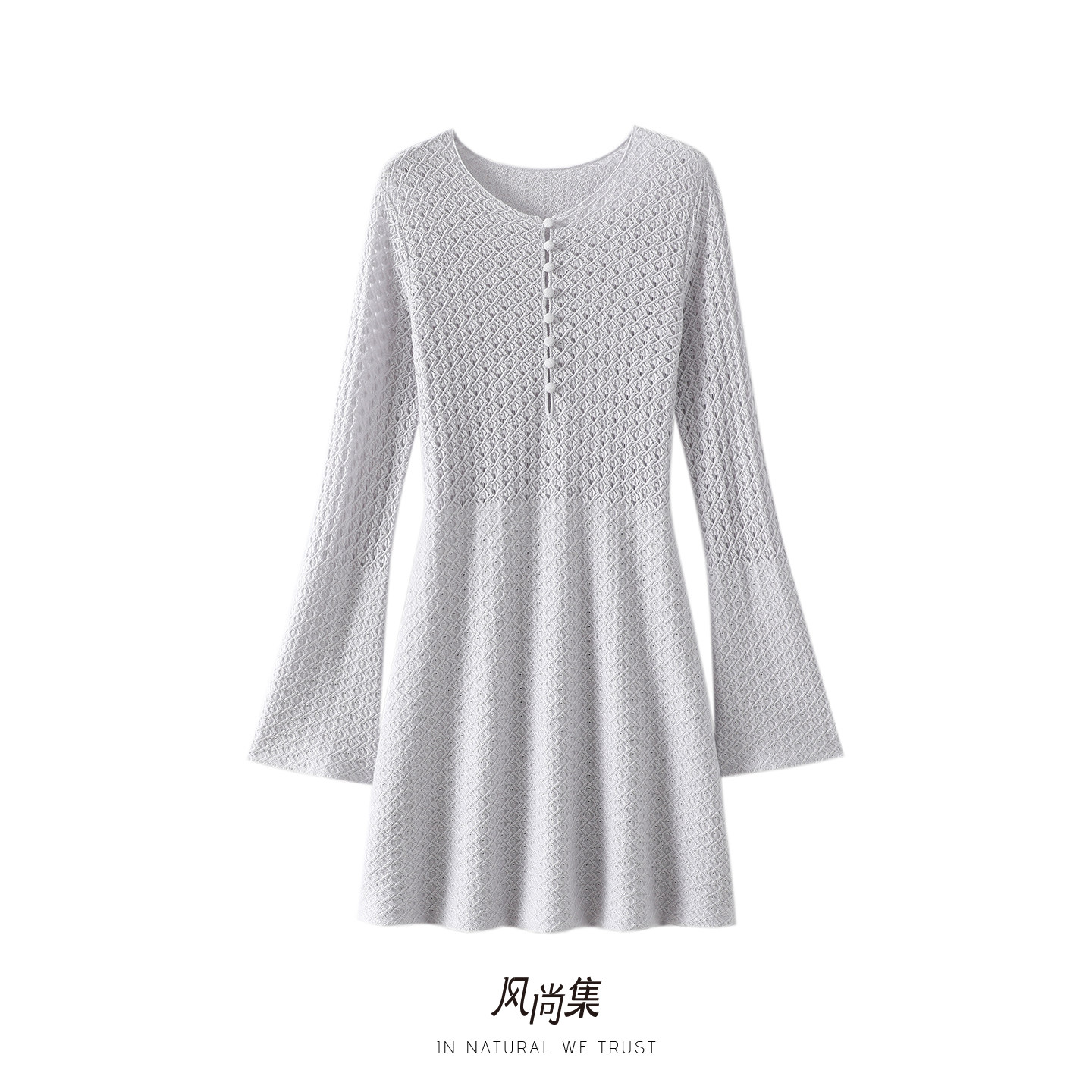 朦胧唯美！美神群 春夏高端精纺100%纯羊毛连衣裙子女圆领针织衫