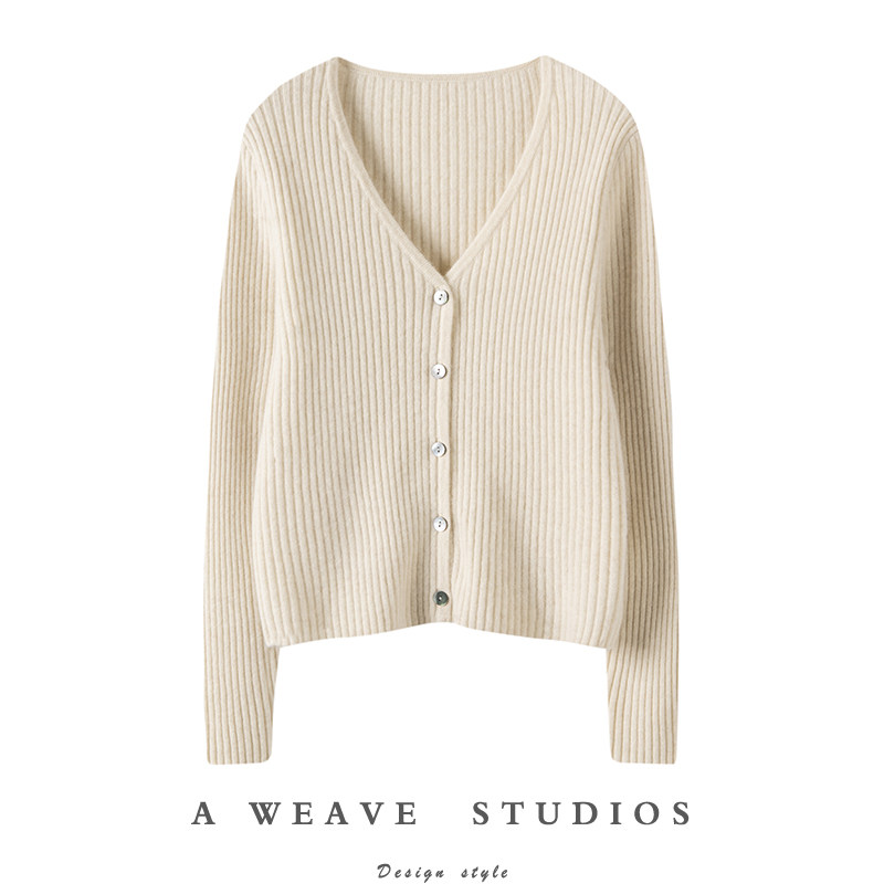 腔调范儿骨感十足！纯羊绒开衫女V领坑条修身短款羊绒毛衣女外套,女装/女士精品,羊绒衫,淘宝优惠券,粉丝福利购,淘宝优惠卷