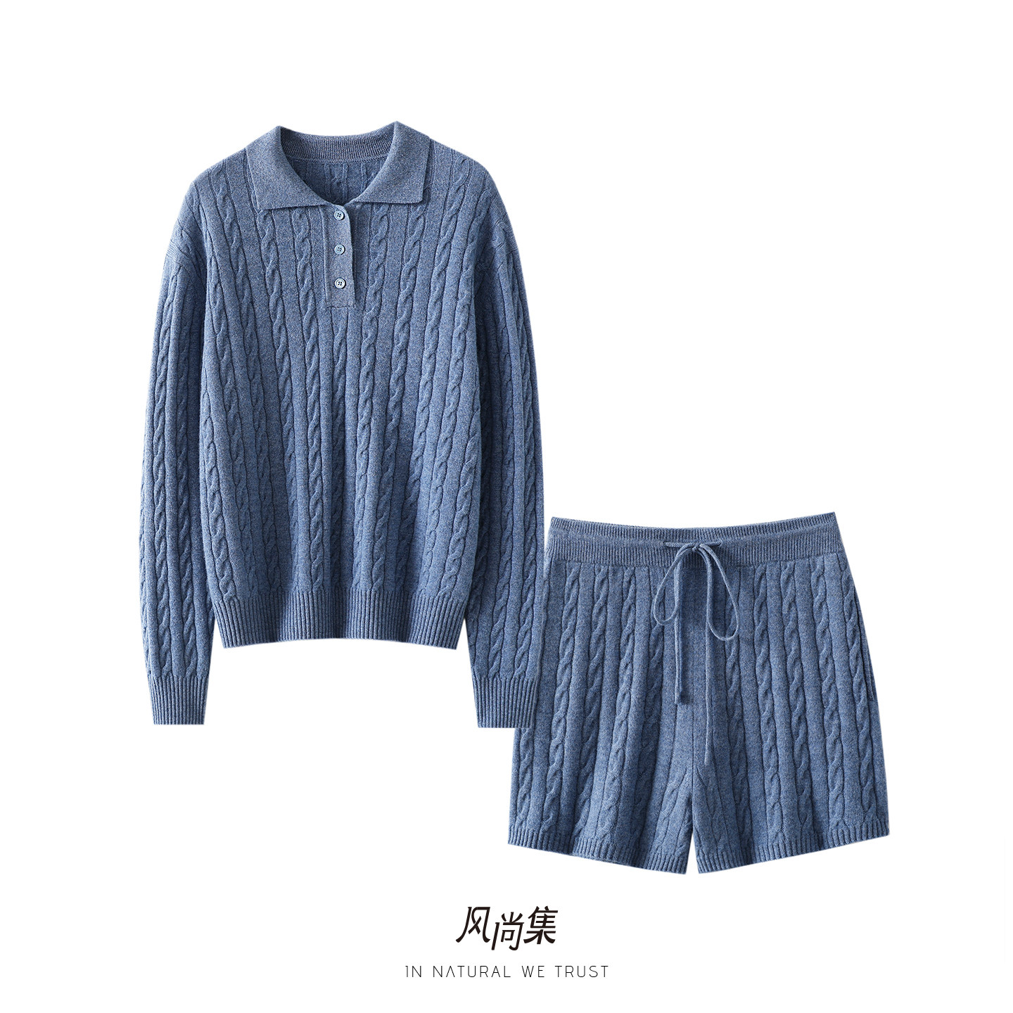 同步牛货~加厚高端羊绒羊毛衫女POLO领毛衣针织衫宽松短裤子套装