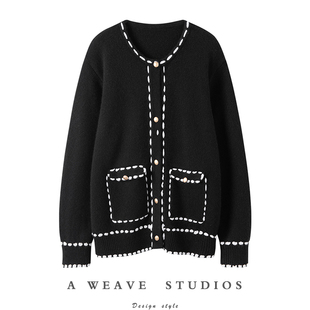 矜贵又洋气 女纯羊绒毛衣圆领秋冬外套 纯手工缝线加厚羊绒开衫