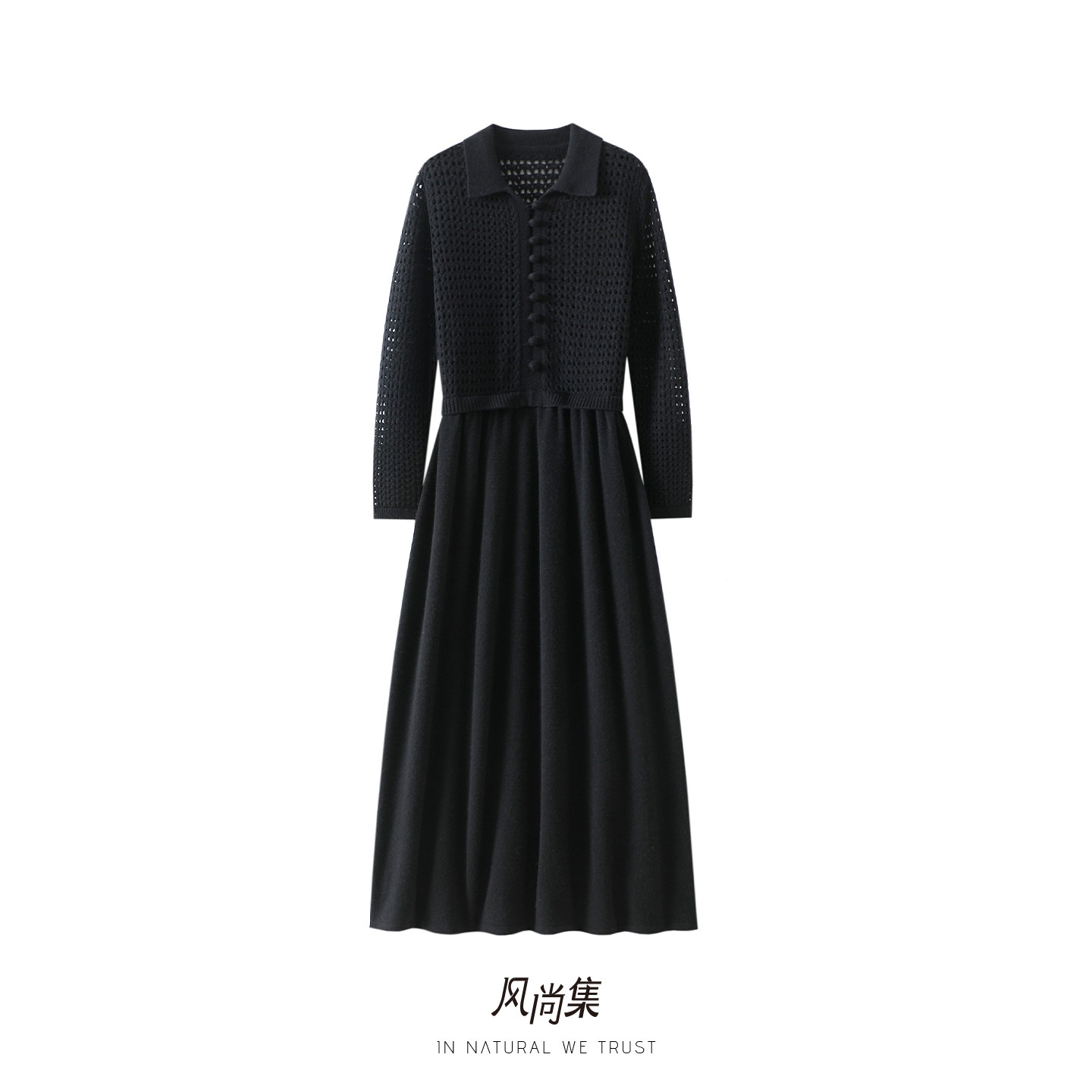 女王气质拉满！重工高端山羊绒羊毛衫女POLO领长款连衣裙子秋冬