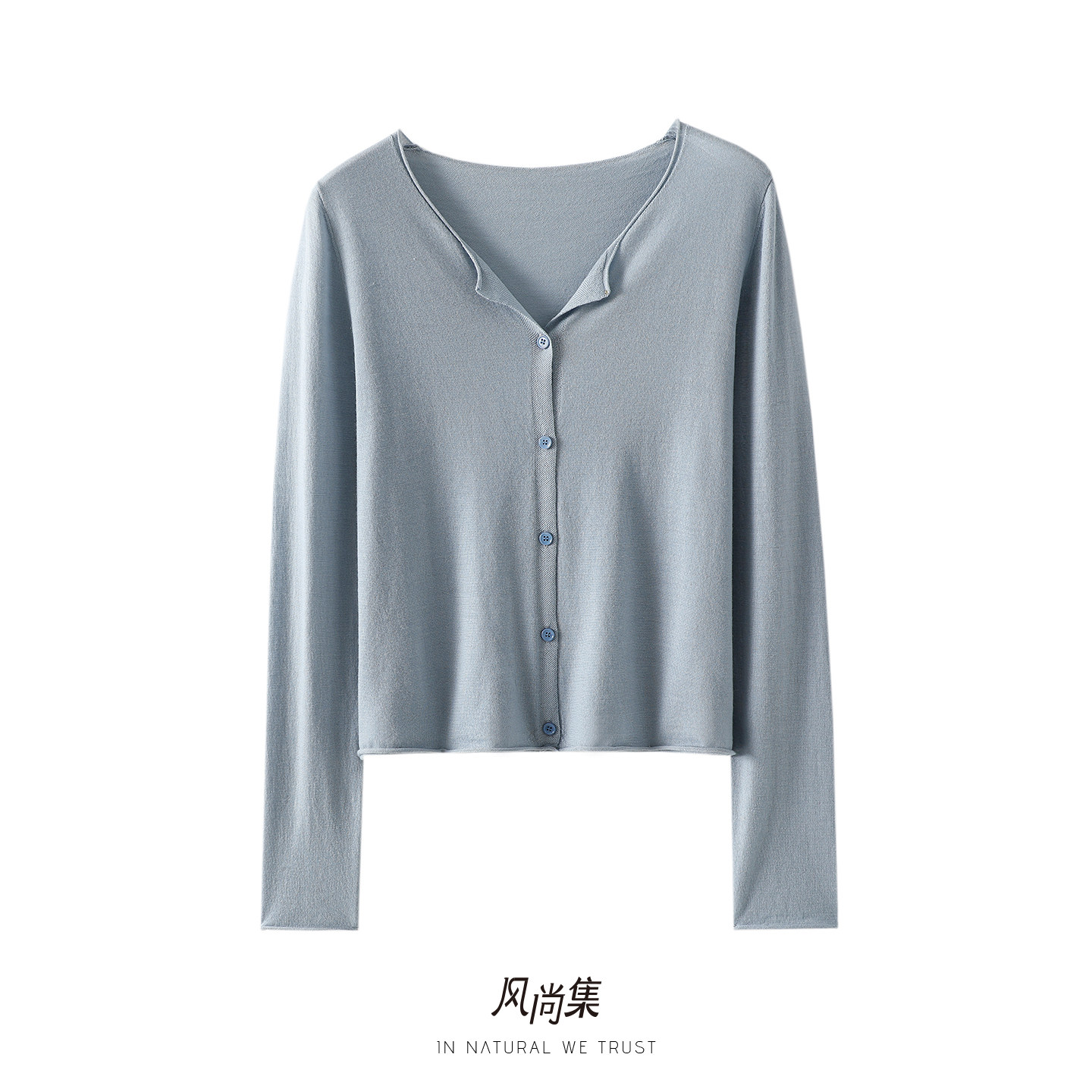 疯狂喜欢！春夏防晒高端精纺100%纯羊毛开衫女圆领针织开衫外套