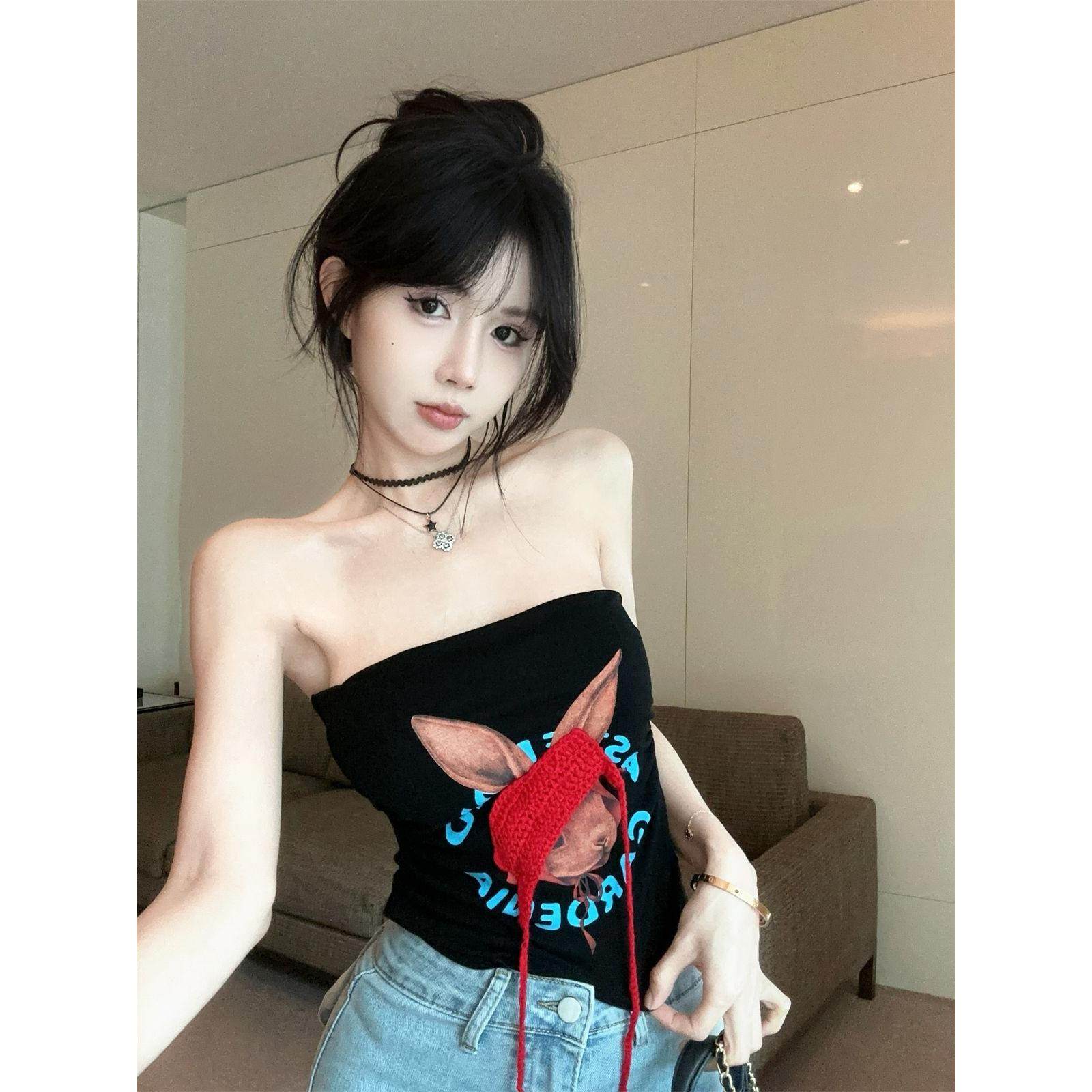 带胸垫 小红帽兔子吊带背心女夏季泰式一字肩无肩带抹胸上衣,女装/女士精品,背心吊带,淘宝优惠券,粉丝福利购,淘宝优惠卷