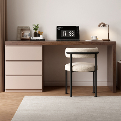 实木书桌斗柜一体家用电脑桌卧室意式极简带抽屉办公写字台学习桌
