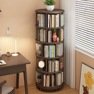 全实木旋转书架360度书柜多层收纳家用客厅靠墙儿童落地置物架子