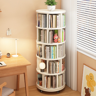 实木旋转书架置物架落地一体靠墙360度书柜可移动转角儿童窄柜子
