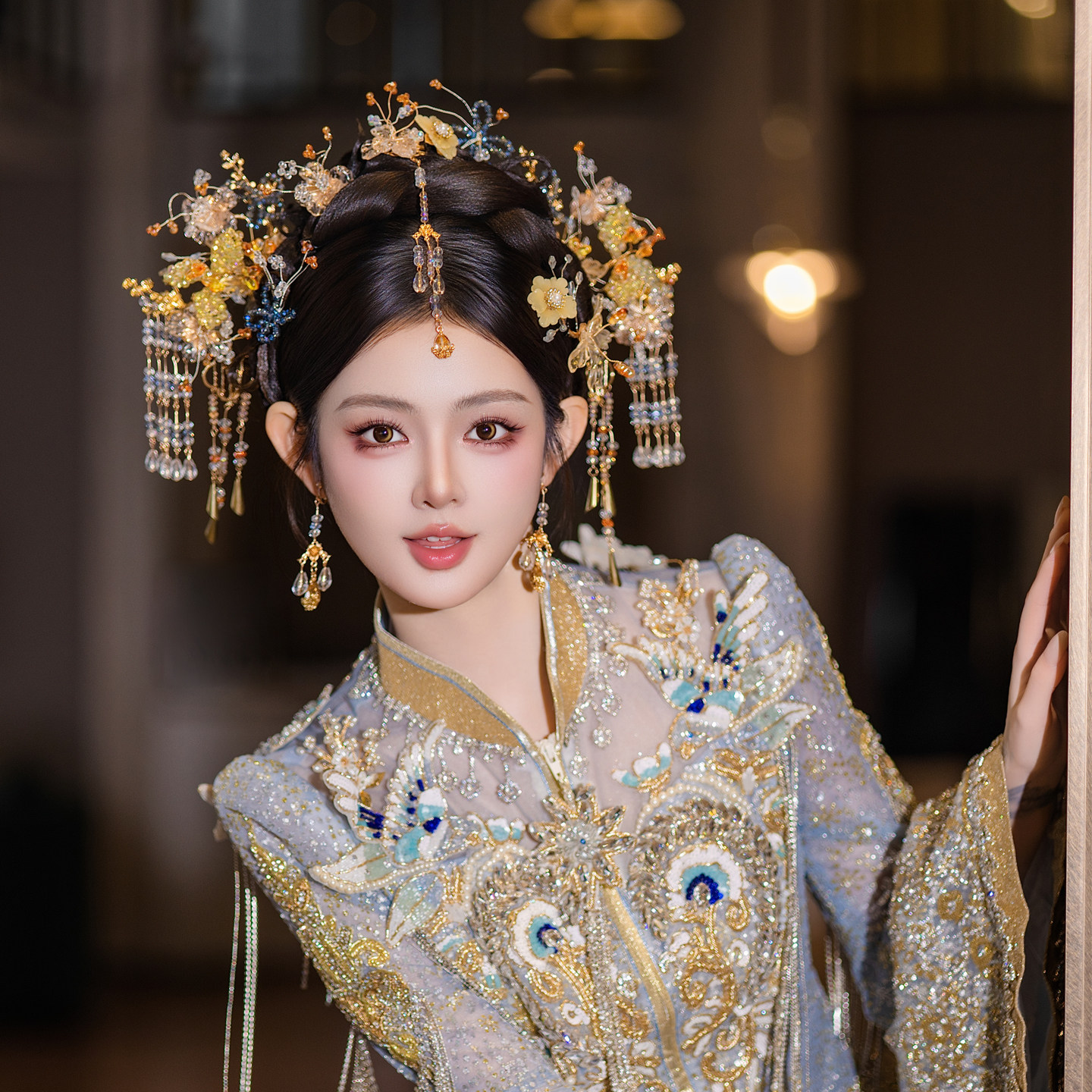 中式古风秀禾发饰甜美轻奢手工全套金色新娘结婚礼造型龙凤褂头饰